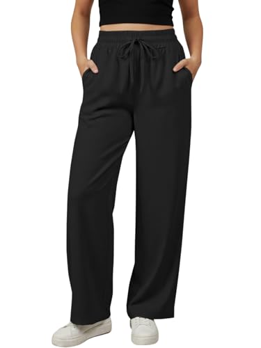 Image of Leriya Fashion Women Relaxed Fit Wide Leg Trousers | Malai Cottage Elastic Drawstring Wide Leg Pants for Women | Casual Straight Lounge Pants with Pockets | Stylish Everyday Office Outfit Bottom Pant