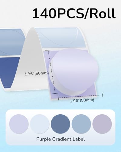 Image of Phomemo Circle Labels- Purple Gradient 5 Colors Round Labels, 2 Inch Self-Adhesive Stickers for M110 /M100 /M220 /M250 Label Printers, Thermal Paper for Baking, Candle, Logo, Small Business, 140pcs /Roll