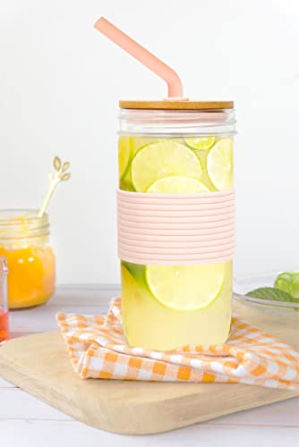 Anotion Mason Jar Lids With Straw Hole, 4 Large Mason Jar Lids, Reusable Bamboo Mason Jar Drinking Lids For Wide Mouth Mason Jar With 4 Reusable Straw For Coffee Boba Cup #TOP5