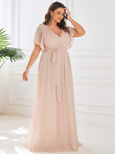 Image of Ever-Pretty Plus Women's Chiffon Bridesmaid Dress A-Line Empire Waist Floor Length Plus Size Formal Wedding Guest Dresses