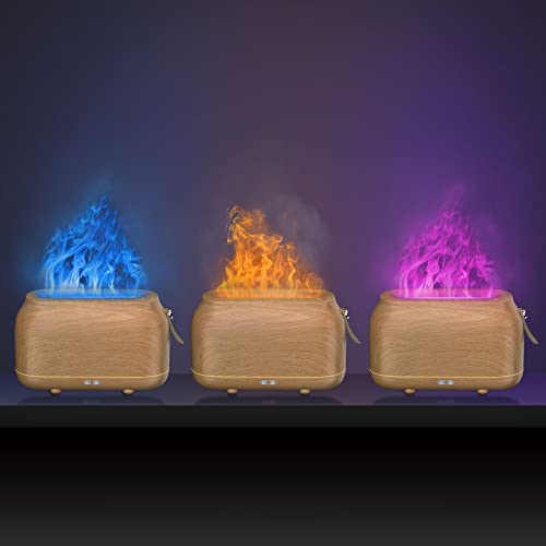 Flame Diffuser Humidifier, 180mL Colour Fire Diffusers for Essential Oils with 3 Hours Auto-Off, Aromatherapy Diffuser with Waterless Auto Shut-Off, Ultrasonic Humidifiers for Bedroom, Office, Yoga