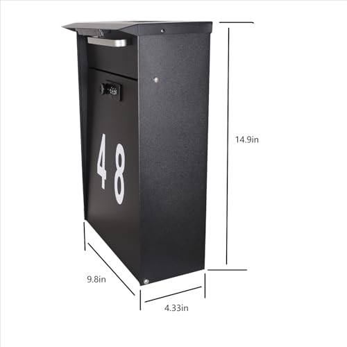 Image of Post Mount Mailbox with Code Lock | Solar Powered House Numbers, Night Lighting, Iron Material, Digital Password