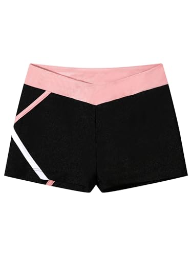 Kids Girls Low Waist Elastic Gymnastics Dance Sports Shorts Color Contrast Stretchy Skinny Tights Activewear3