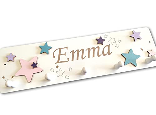 Traumwelten-Zimmermann Kindergarderobe Holz Sterne personalisiert
