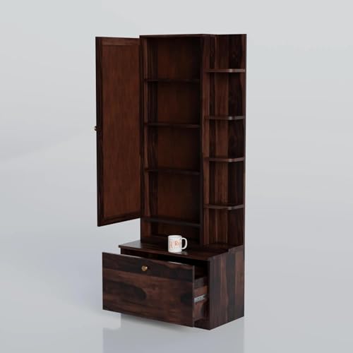 Image of Rajasthali Furniture Wooden Dressing Table with Mirror, Vanity Table for Bedroom with Storage Drawer & Open Shelves, Makeup Table with Mirror Cabinet, Dressing Unit for Home Furniture (Walnut Finish)