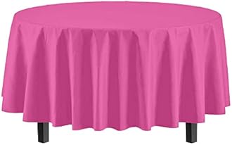 Exquisite 12-Pack Premium Plastic Tablecloth 84in. Round Table Cover -Cerise