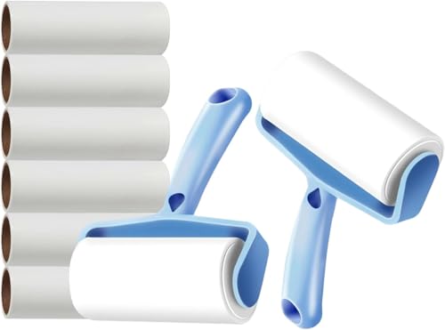 Wangguanruixi Juego de rodillos de pelusa y recambio, 2 rodillos de pelusa + 6 reemplazos, 480 hojas, rodillo de pelusa adhesivo para ropa