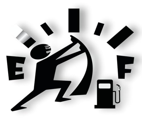Image of Funny Gas Gauge Car Decal, Fuel Tank Empty Design, High Gas Consumption for Cars, Vans & Trucks, 5 x 4 inches, Black