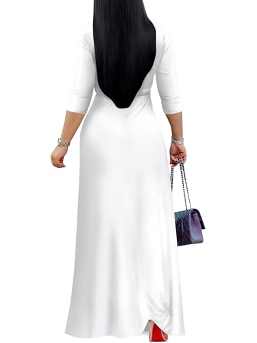 Image of PinkPatty Women's Plus Size Maxi Dresses Casual Flowy 3 /4 Sleeves Dress Printed Vacation Dress for Daily Wear with Belt
