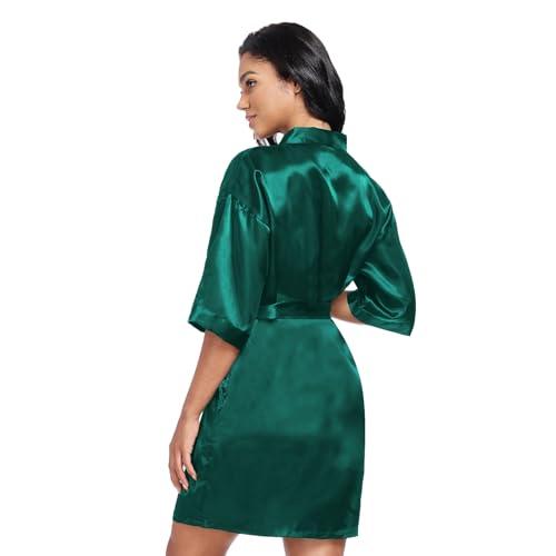Image of Women's Short Satin Robes Lightweight Silky V-Neck Sleepwear Wedding Bridal Party Bride Bridesmaid Bathrobes