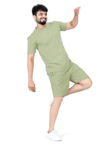 Image of ELLITI Cotton Blend Solid Casual Round Neck Half Sleeve Oversized Co-ord Set Men's, Pyjama Set, Sleepwear Loungewear T-Shirt and Shorts Combo for Men, Night Wear for Men, Night Suit for Men's
