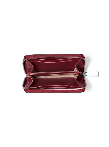 Image of Michael Kors Jet Set Small Zip Around Card Case, Silver-Tone Hardware /MK Embossed Glitter /Oxblood