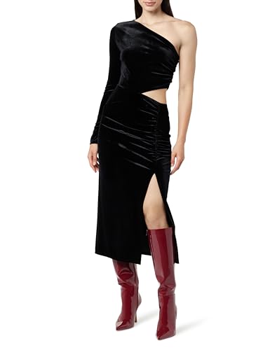 The Drop Womens Lia One-Shoulder Cutout Velvet Midi Dress Black L