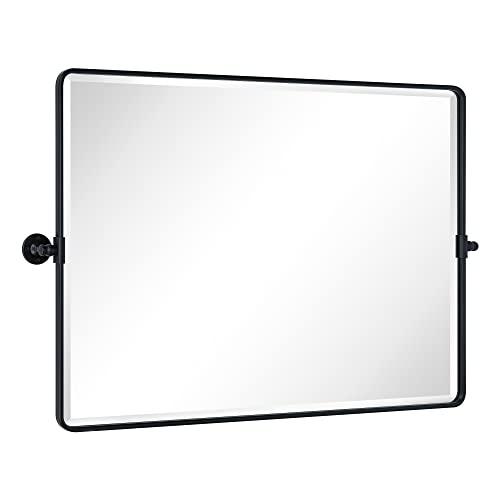 Image of TEHOME Pivot Mirror Matt Black Tilt Bathroom Vanity Mirror Black Metal Framed Rectangle Horizontal Tilting Beveled Vanity Mirrors, Overall 44.12 x 30 inches (Mirrror 40 x 30 inches)
