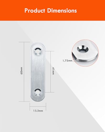 Flat Brackets for Wood Gorffy 20PCS 60 × 15.5 × 1.75mm Mending Plates, Flat Metal Joining Plates - Image 2