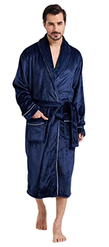 Mens Shawl Collar Bathrobes Plush Flannel Fleece Robes Homewear Nightgown Robes for Men2
