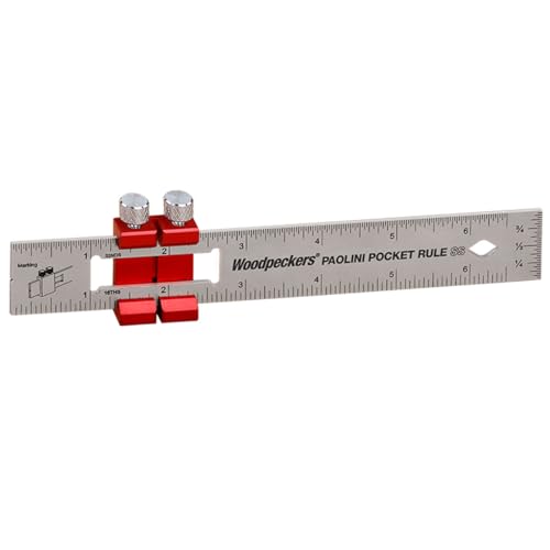 Woodpeckers Paolini Pocket Rule, Stainless Steel, 6" / 150mm Combo, Woodworking Ruler, Sliding Stop, Verticle EndScale, Scribing Notch, Engraved Scale