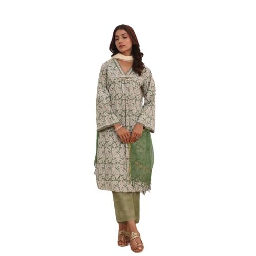 Veera V Neck Kurta Set with Dupatta' - A Chic and Elegant Choice for Your Wardrobe(Color:-Green 2,Size:-L)