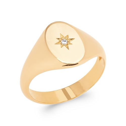 Chevalière Ovale Plaqué Or 18 Carats Bague Étoile Anti-Ternissement