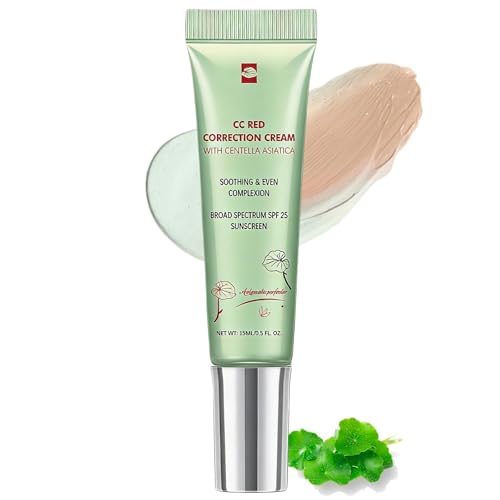 CC Red Correct Cream with Centella Asiatica & SPF 25, Anti-Redness Green Color Correcting Foundation, Lightweight Tinted Moisturizer for Softer Hydrated Ski