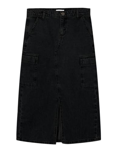 NAME IT NKFMARIA DNM Long Cargo Skirt 2718-BE BF, Falda Vaquera Mujer Niñas, Black Denim,