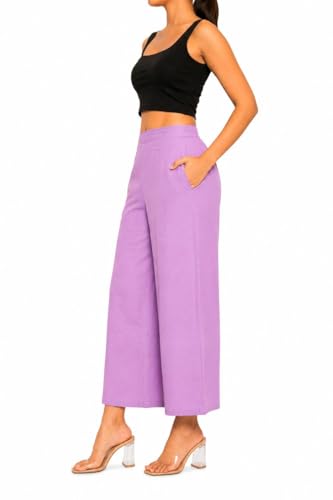 Image of Women Airy Linen Wide Leg Pants | High Waist Casual Summer Trousers | Lightweight Breathable Palazzo Pants BPWLCB01 PRT