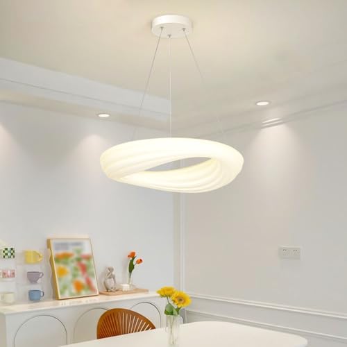 Chandelier suspension LED cercle blanc YangRy à intensité réglable pour salon
