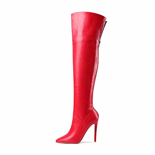UP2STEP Women Vintage Over The Knee Stiletto High Heel Boot Pointed Toe Back Zipper Thigh High Boots Solid3