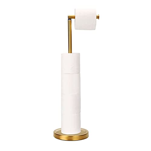 Songtec Gold Toilet Paper Holder Stand, Rust-Proof & Heavy Stainless Steel Base, Sturdy Free Standing for 5 Toilet Paper Rolls Max (Gold)