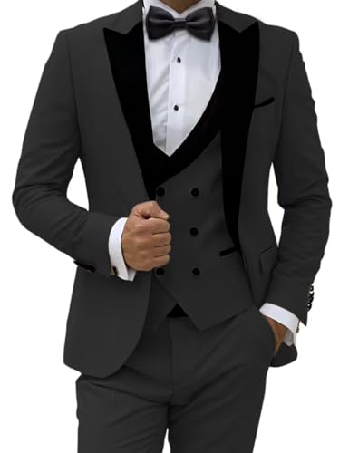 3 Piece Men's Tuxedo Suits Slim Fit One Button Blazer Double Breasted Vest Trousers Set Formal Wedding Groomsmen Suit