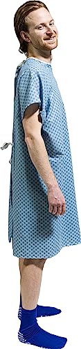 4PK - Men's Deluxe Value Patient Hospital Gown Robe, Soft & Comfortable Gowns Size Medium/Large (Blue)