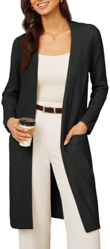 GRACE KARIN Strickjacke Damen Lang Langarm Cardigan Elegant Offene Front | Lang, Mit Taschen, Langarm, offen front, herbst, winter, Knielanger, Elegante,Freizeit