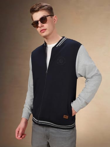 Image of Dennis Lingo Men Colorblock Polycotton Regular Fit Full Sleeves Front-Open Sweatshirts