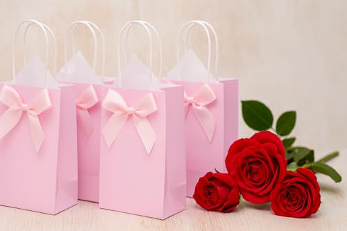Image of SUNCOLOR 24-Pack Pink Gift Bags with Handles - 8 inch Goodie Bags for Party Favor Bags, Baby Showers, Birthdays & Special Occasions (Pink)