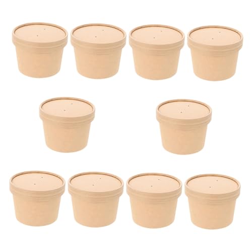 NOLITOY 10 juegos Vasos de Papel para Helado con Tapa Recipientes Desechables de de Onzas para Postres Fríos como Yogur y Sopas Apto para Restaurantes y Tiendas de Té