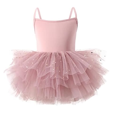 Toddler Girls Tutu Dresses Strap Shiny Tulle Ballet Leotard Ballerina Costume for Dance Dusty Pink 18-24 Months Cover