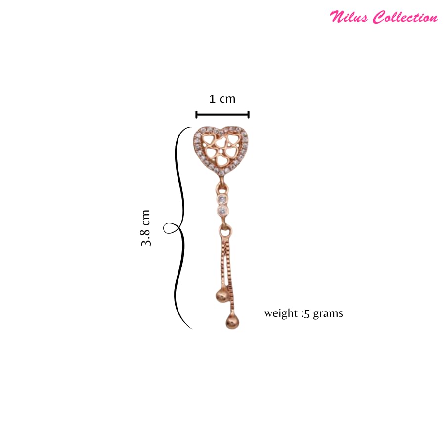 Image of Nilus Collection Rose Gold Plated Heart Design Dangling Earrings with American Diamond Stones For Women And Girls | Gift For Her | Rose gold wedding gift |Romantic gift for women
