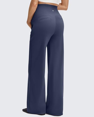 Image of G4Free BareFeel Maternity Pants Over the Belly Pregnancy Trousers for Work | High Waist Coverage,Two Side Pockets,Wide Leg Design,Soft Knit Fabric,for Dress Casual Yoga