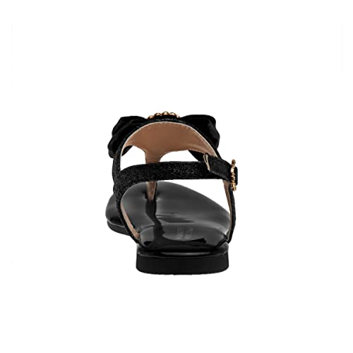 Badgley Mischka Toddler Girls Sandals with Bow - Kid Dress Shoes Slip-On Open Toe Flat Sandal Rhinestone Strappy Glitter (Big Kid/Little Kid) (Black/Silver/RoseGold)3
