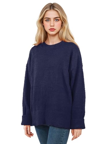 Image of Women's Oversized Crewneck Sweaters, Long Sleeve Fuzzy Knit Casual Chunky Warm Fall Pullover Sweaters Top Trendy Outfits
