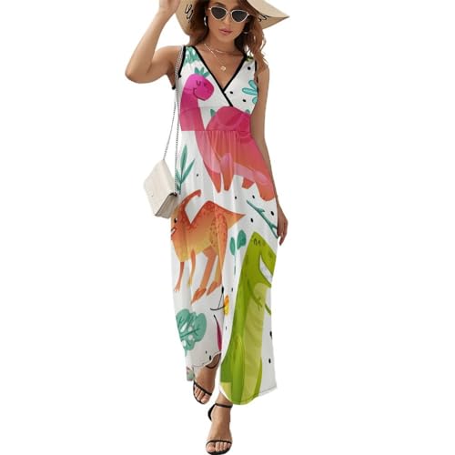 Robe d'été sans manches à motif dinosaure en tissu léger et coupe grand confort