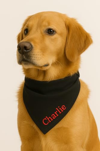 Personalisiert Hunde Bandana, Verstellbare Hunde Dreiecks Halstuch Wunschname, Gestickt Name des Hundes, Baumwolle Kopftücher Hundehalstuch Dreieckstuch, Dog Bandana (L, Schwarz)