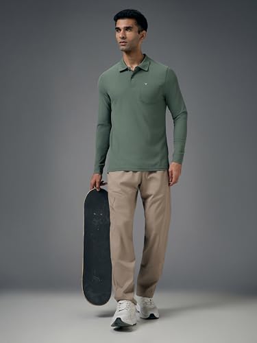 Image of TECHNOSPORT Men Polyester Slim Fit Polo Neck Full Sleeve Matpiq T-Shirt with Patch Pocket for Regular Use