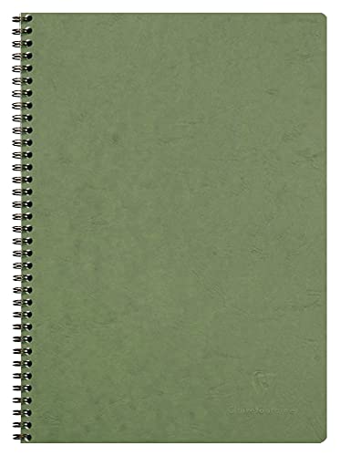 Clairefontaine - Ref 781423C - Cuaderno con encuadernación de alambre (100 páginas) - Tamaño A4, esquinas cuadradas, papel de vitela cepillado de 90 g/m², bolsillo, cubierta verde