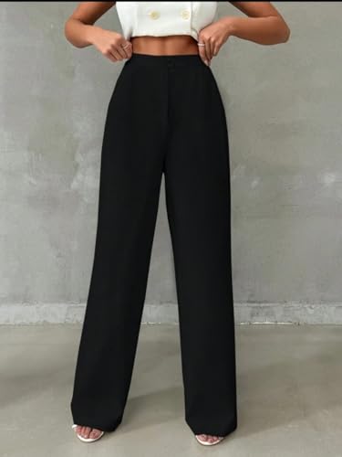 Image of Toochki Trousers for Woman Pants Women's Formal Office Korean | Black Track Pant | Straight | Cotton Spandex Stretchable Trouser | High-Waisted Bottom Wear