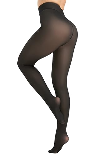 DUCMODA Fleecefodrade termiska strumpbyxor, falska genomskinliga vinterstrumpbyxor, enkel söm, brett midjeband, hög midja, stretchig tjock strumpa, XL