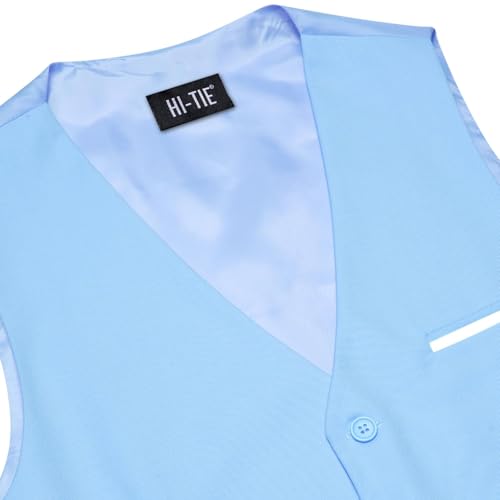 Image of Hi-Tie Men's Formal Suit Vest Solid Fit Vest for Men 3 Pockets V Neck Waistcoat Business Wedding Casual