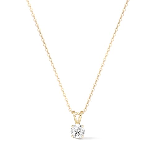 FANCIME Collier en or jaune 585/1000 avec diamant de laboratoire (0.5 carat), Couleur D-E, Pureté VS, Cadeau bijoux femme maman Noël fête des mères Saint-Valentin