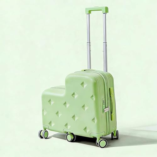 Dalumian Maleta de cabina para niños con asiento y ruedas giratorias (Spinner), maleta rígida con pedal plegable y portavasos oculto(Green,20')