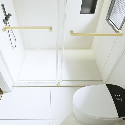 Image of Findepot 56-60 inch W x 76 inch H Frameless Double Sliding Soft-Close Glass Shower Doors with 3 /8 inch(10mm) SGCC Clear Tempered Glass, Brushed Gold